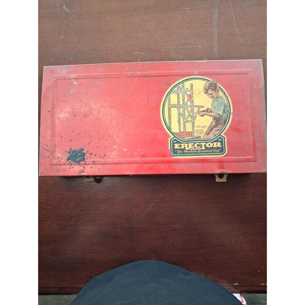 A.C. Gilbert No.4 1/2 Erector Red Metal Box Only Storage 16”x8”x3” Motorized Set